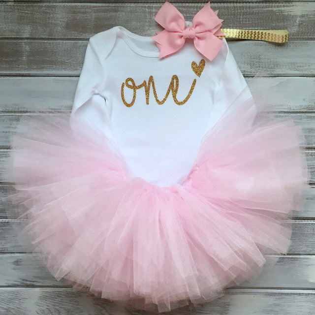 Baby Girls Clothing Sets 1st Happy Birthday Party Wear  Romper Tutu Headband Suit Toddler Kids Clothes Infant Princess Suits 12M