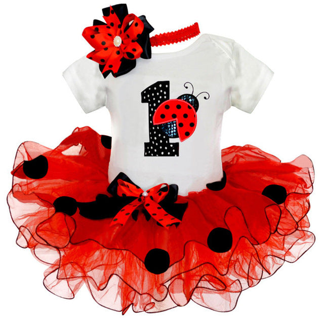 Baby Girls Clothing Sets 1st Happy Birthday Party Wear  Romper Tutu Headband Suit Toddler Kids Clothes Infant Princess Suits 12M