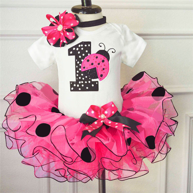 Baby Girls Clothing Sets 1st Happy Birthday Party Wear  Romper Tutu Headband Suit Toddler Kids Clothes Infant Princess Suits 12M