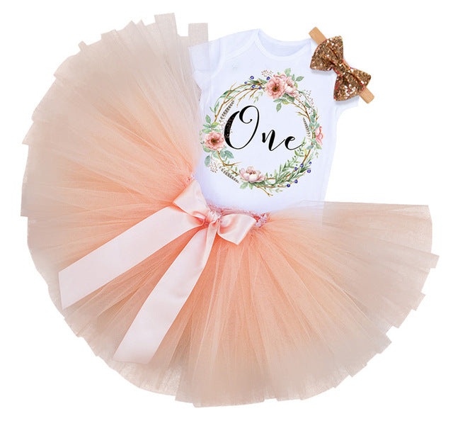 Infant First Birthday Outfits Baby Girl Clothes Sets Newborn Toddler Girl Christening Party Wear Little Girl One Year Clothing