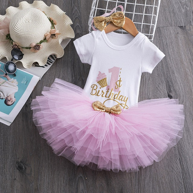 Infant First Birthday Outfits Baby Girl Clothes Sets Newborn Toddler Girl Christening Party Wear Little Girl One Year Clothing