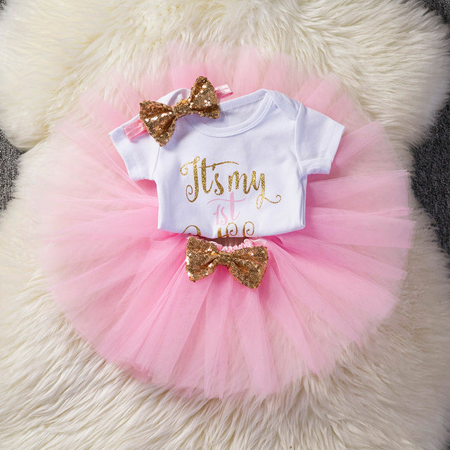 Infant First Birthday Outfits Baby Girl Clothes Sets Newborn Toddler Girl Christening Party Wear Little Girl One Year Clothing